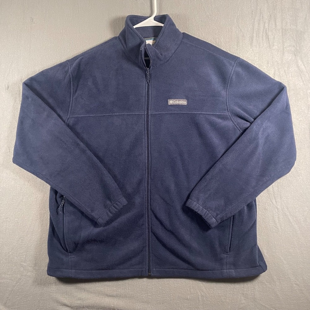 Columbia Mens XXL Navy Blue Full Zip Fleece Jacket Outdoor Hiking Pockets